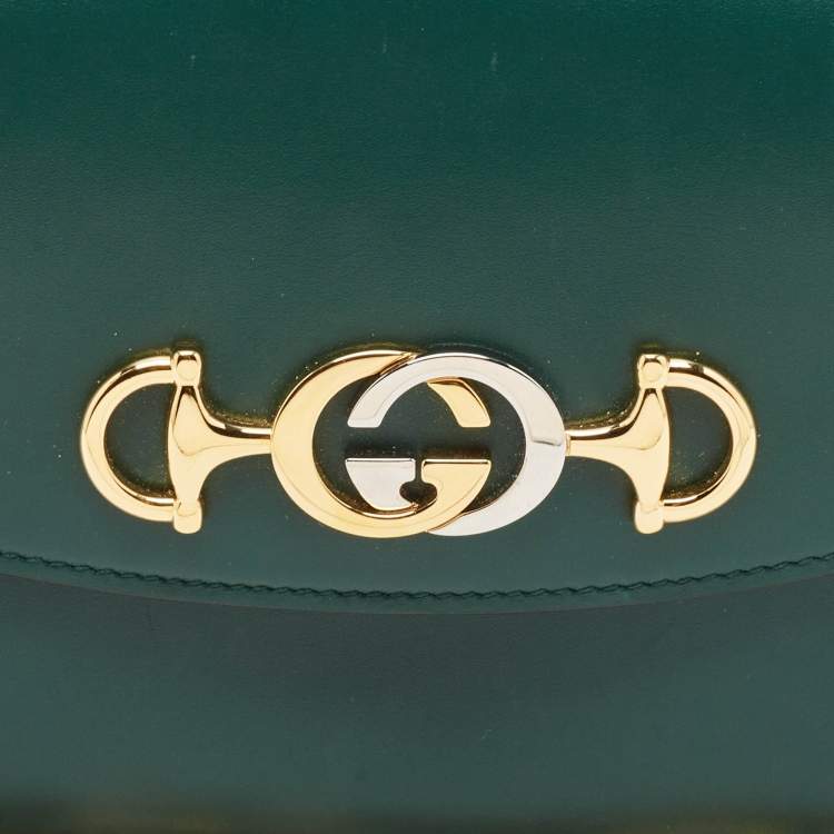 Pre Owned Gucci Green Leather Zumi Top Handle Bag