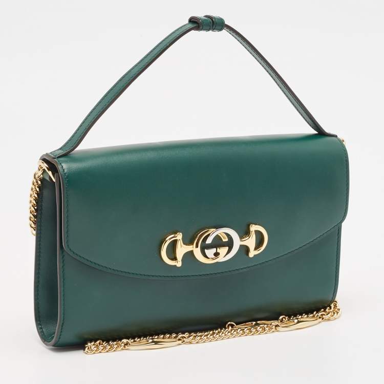 Pre Owned Gucci Green Leather Zumi Top Handle Bag