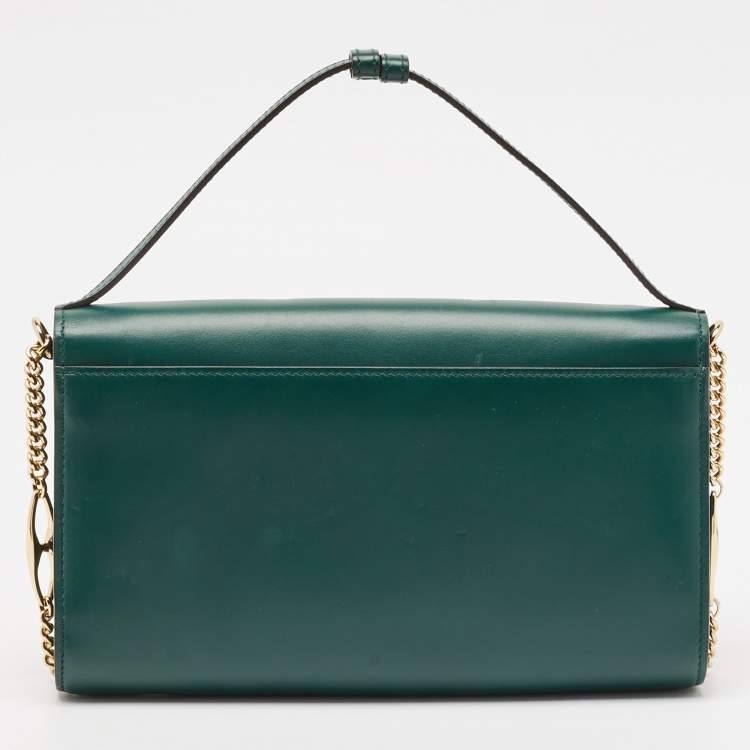 Pre Owned Gucci Green Leather Zumi Top Handle Bag