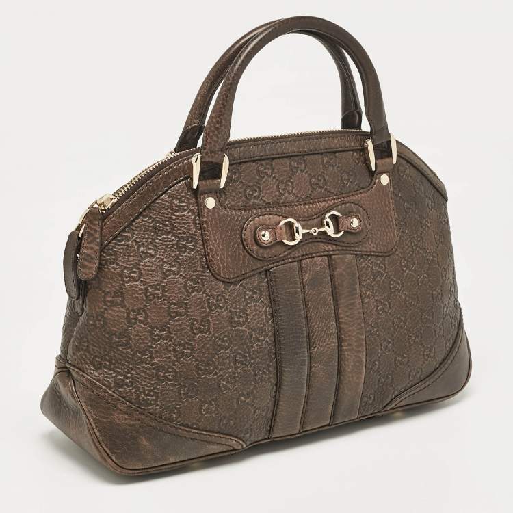 Pre Owned Gucci Dark Brown Guccissima Leather Catherine Dome Satchel