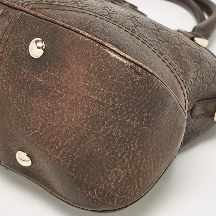 Pre Owned Gucci Dark Brown Guccissima Leather Catherine Dome Satchel