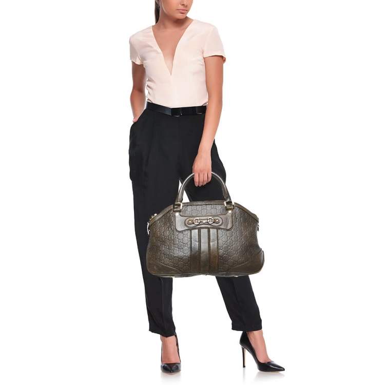 Pre Owned Gucci Dark Brown Guccissima Leather Catherine Dome Satchel