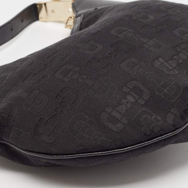 Pre Owned Gucci Black Horsebit Canvas and Leather Glam Hobo