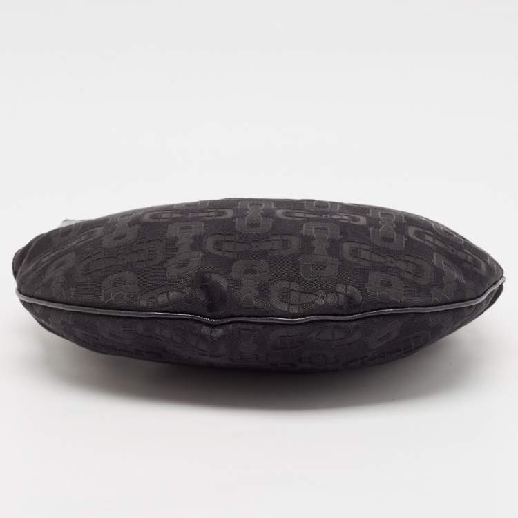 Pre Owned Gucci Black Horsebit Canvas and Leather Glam Hobo