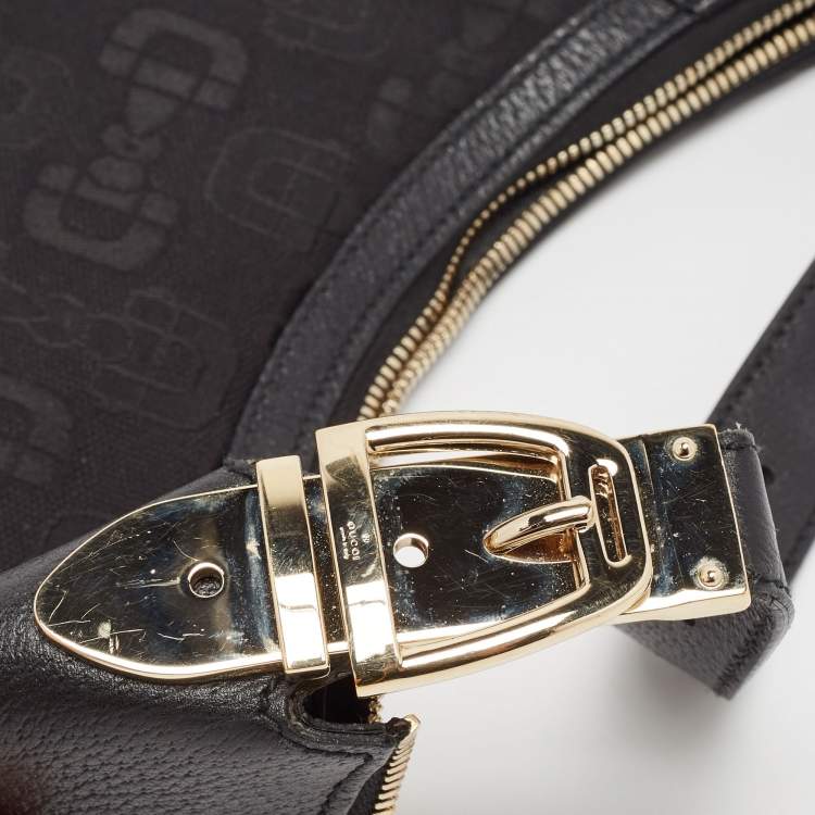 Pre Owned Gucci Black Horsebit Canvas and Leather Glam Hobo