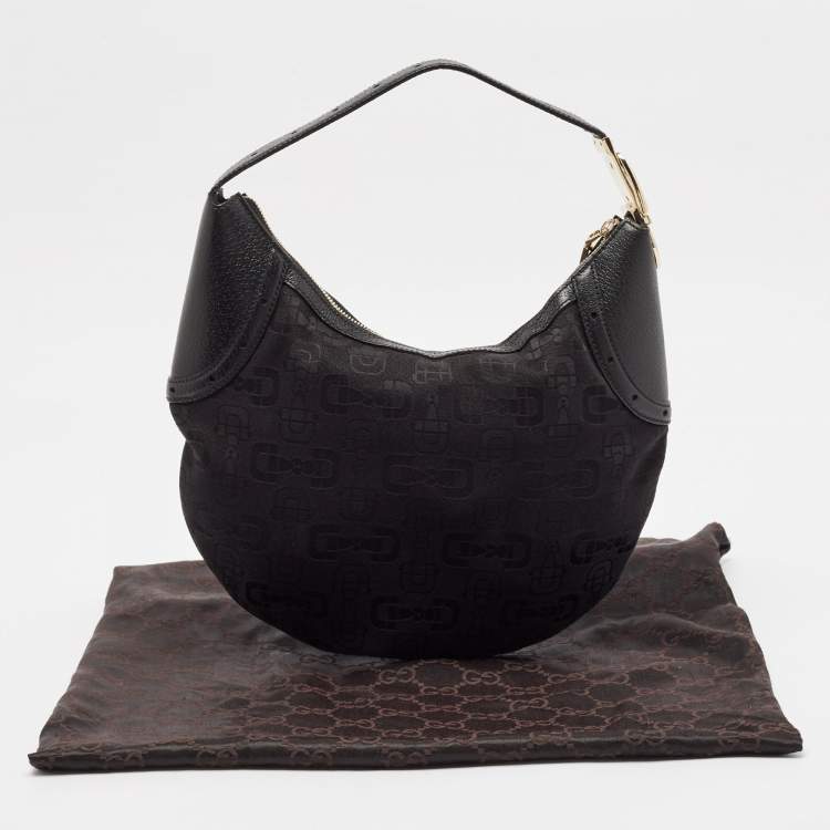 Pre Owned Gucci Black Horsebit Canvas and Leather Glam Hobo