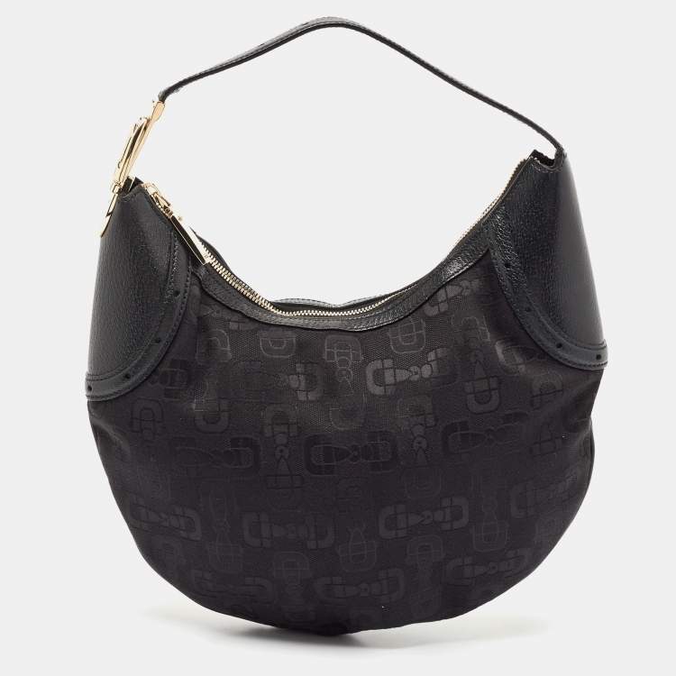 Pre Owned Gucci Black Horsebit Canvas and Leather Glam Hobo
