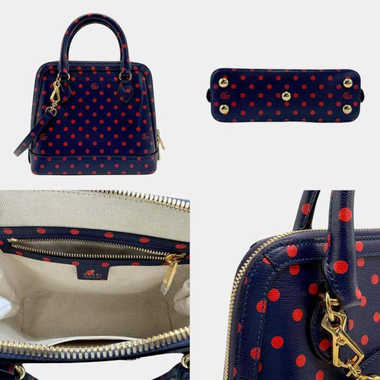 Pre Owned Gucci Leather Navy Red Gold Horsebit Shoulder Bag