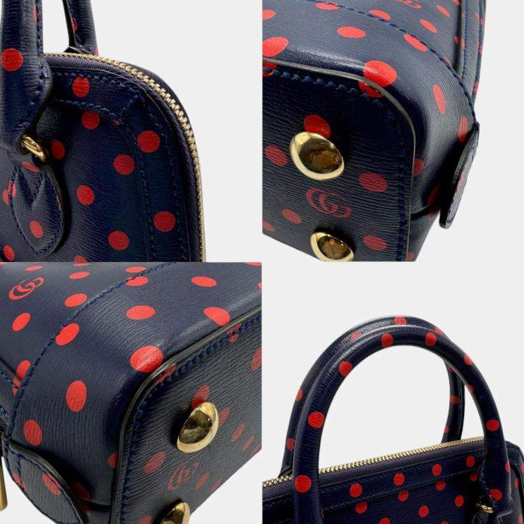 Pre Owned Gucci Leather Navy Red Gold Horsebit Shoulder Bag