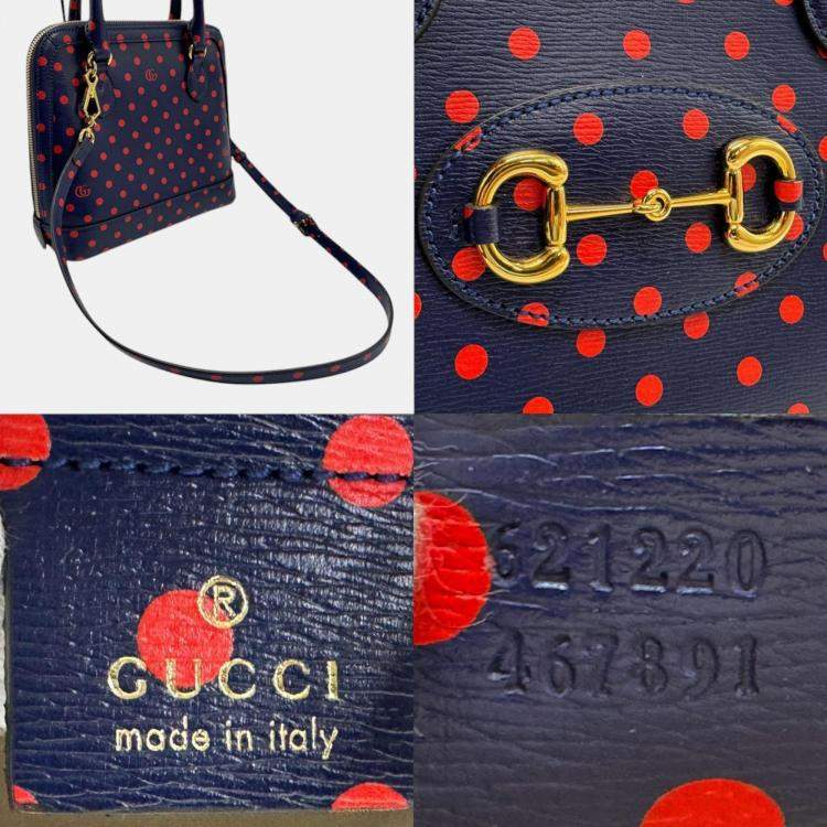 Pre Owned Gucci Leather Navy Red Gold Horsebit Shoulder Bag