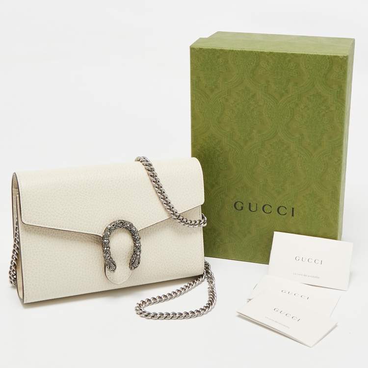 Pre Owned Gucci Off White Leather Mini Dionysus Wallet on Chain 