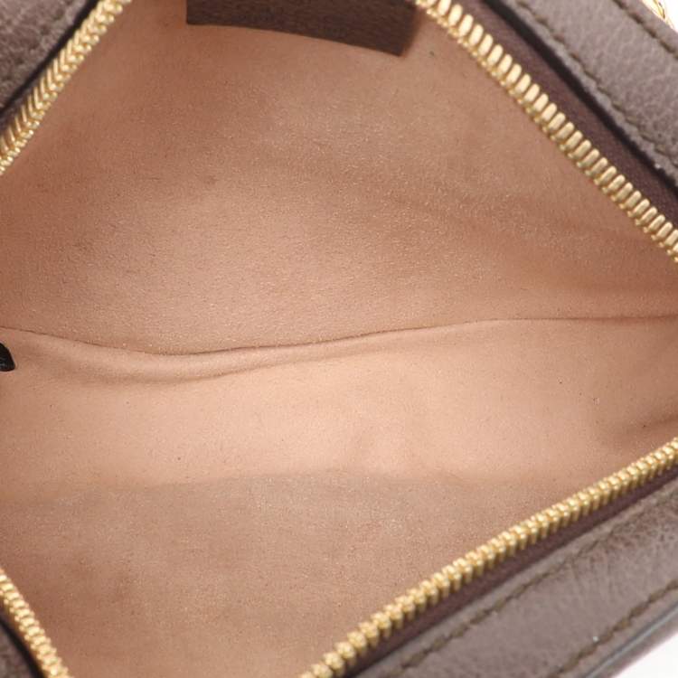 Pre Owned Gucci Brown/Beige GG Supreme Canvas and Leather Mini Ophidia Round Bag