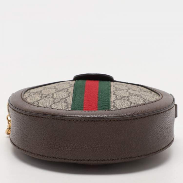 Pre Owned Gucci Brown/Beige GG Supreme Canvas and Leather Mini Ophidia Round Bag