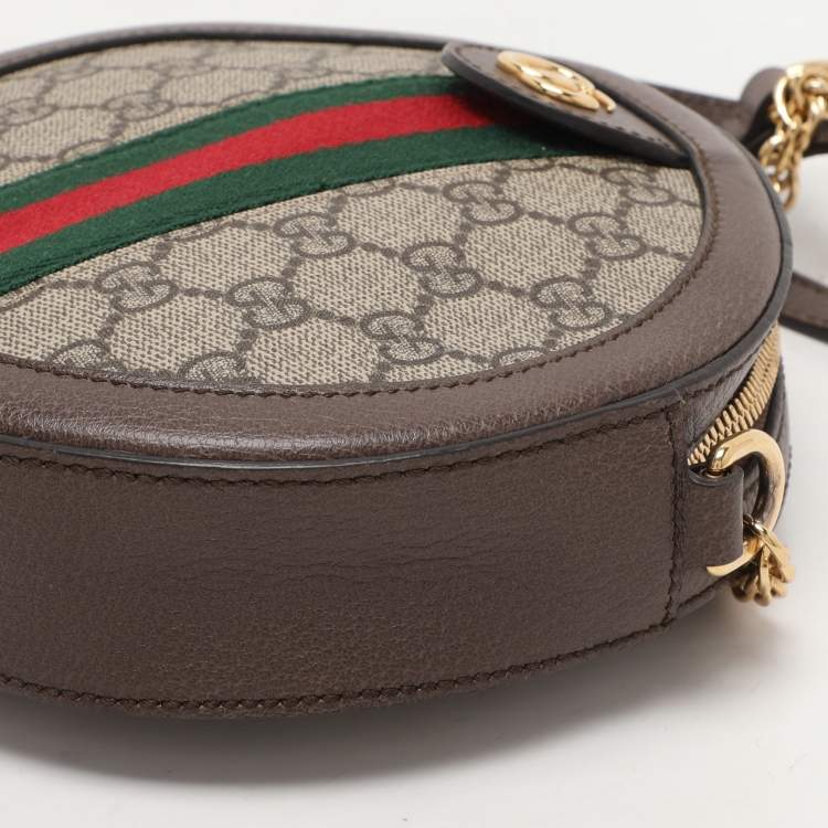 Pre Owned Gucci Brown/Beige GG Supreme Canvas and Leather Mini Ophidia Round Bag