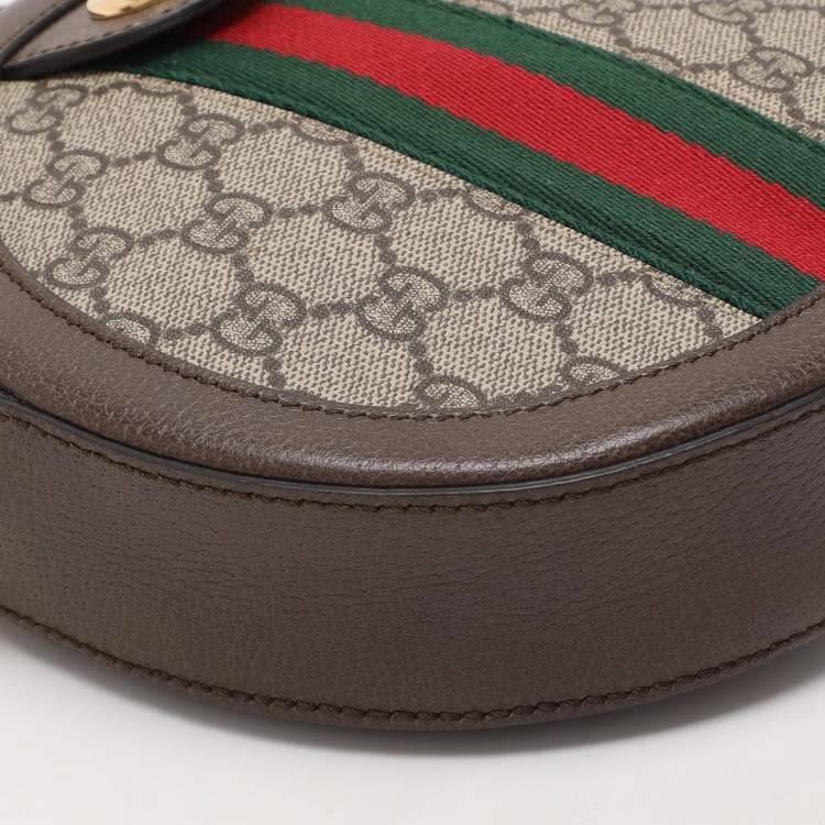 Pre Owned Gucci Brown/Beige GG Supreme Canvas and Leather Mini Ophidia Round Bag