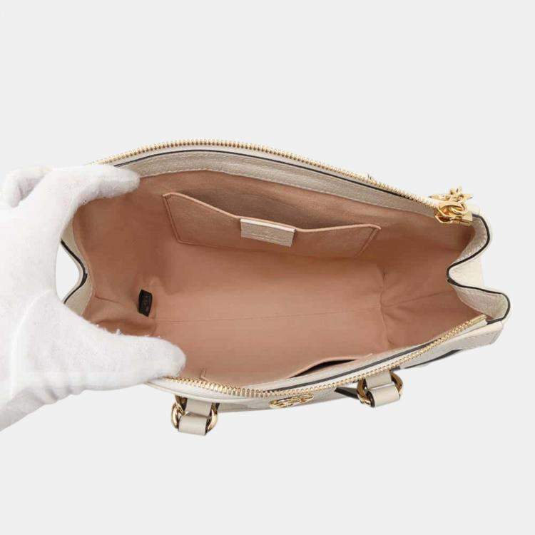 Pre Owned Gucci White Leather Ophidia Gg small Tote Bag
