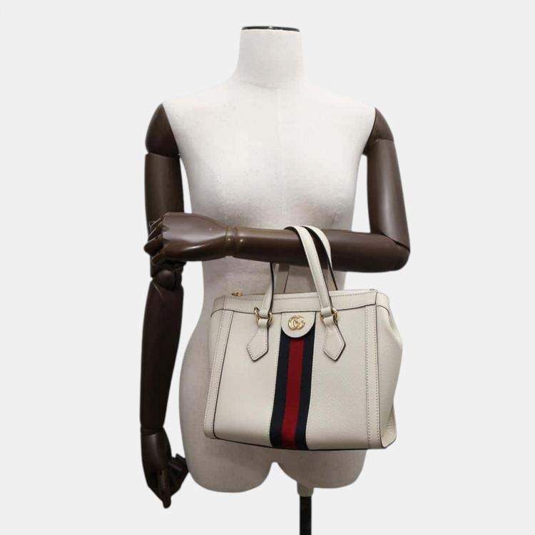 Pre Owned Gucci White Leather Ophidia Gg small Tote Bag