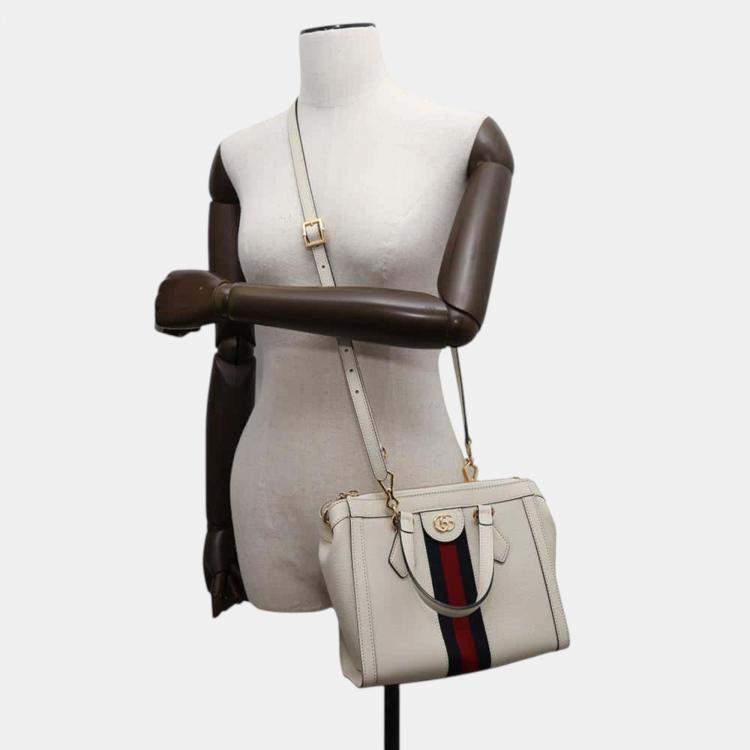 Pre Owned Gucci White Leather Ophidia Gg small Tote Bag