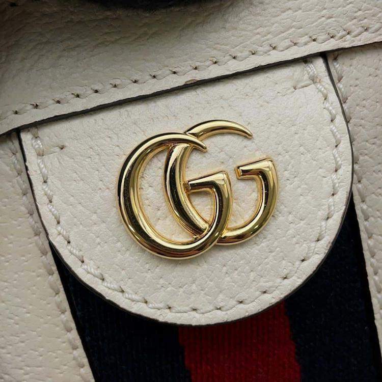 Pre Owned Gucci White Leather Ophidia Gg small Tote Bag
