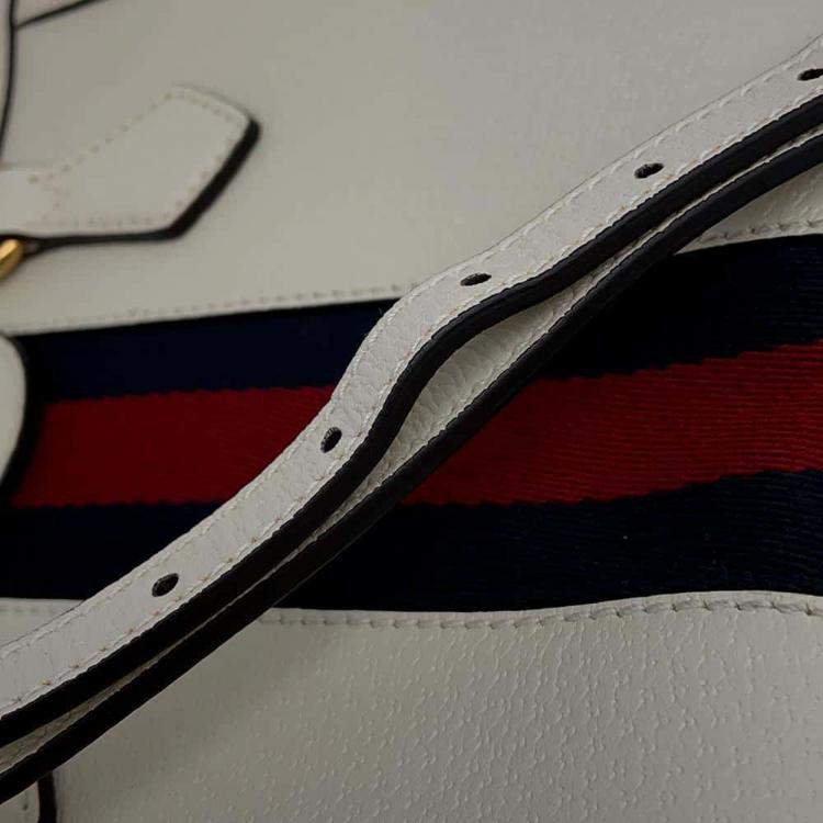 Pre Owned Gucci White Leather Ophidia Gg small Tote Bag
