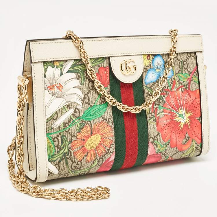 Pre Owned Gucci Multicolor Flora GG Supreme Canvas Small Ophidia Shoulder Bag