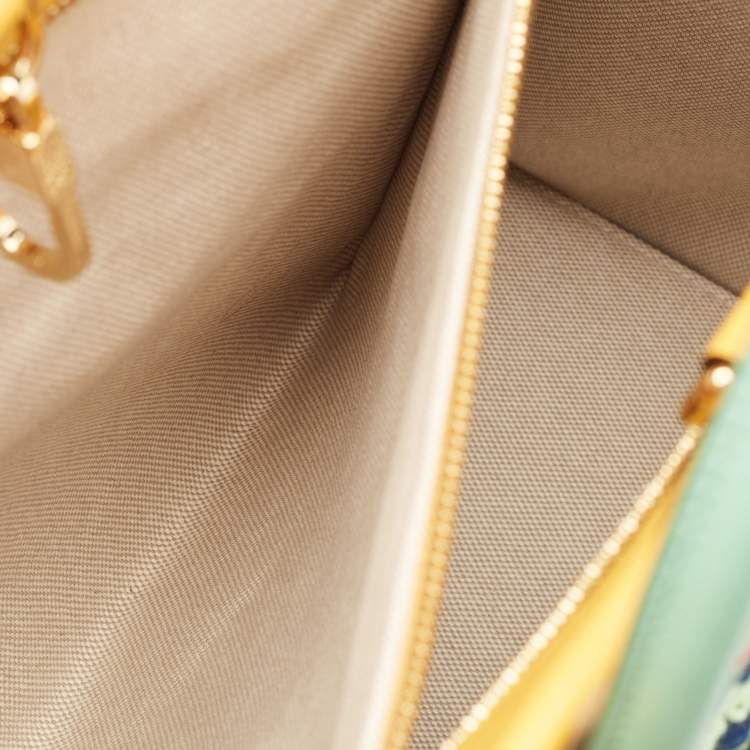 Pre Owned Gucci Multicolor Square G Embroidered Fabric Capri Striped Tote