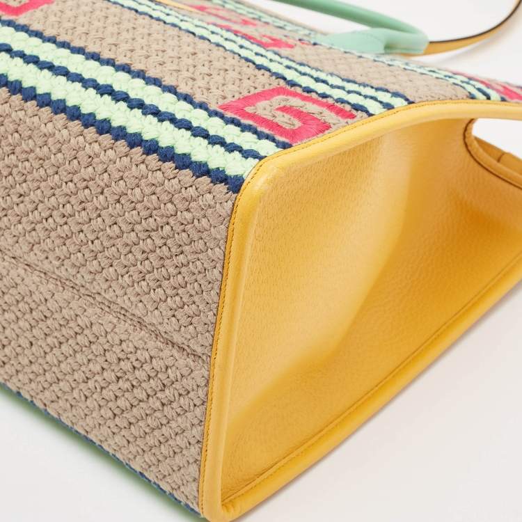 Pre Owned Gucci Multicolor Square G Embroidered Fabric Capri Striped Tote