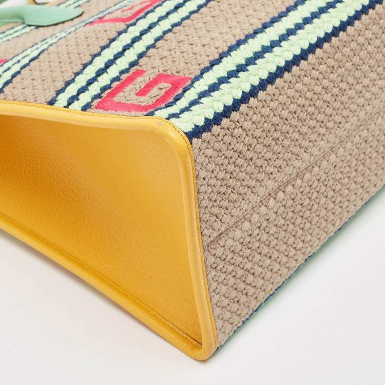 Pre Owned Gucci Multicolor Square G Embroidered Fabric Capri Striped Tote