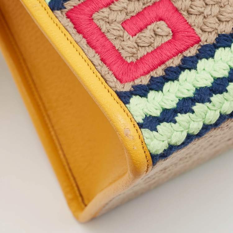 Pre Owned Gucci Multicolor Square G Embroidered Fabric Capri Striped Tote