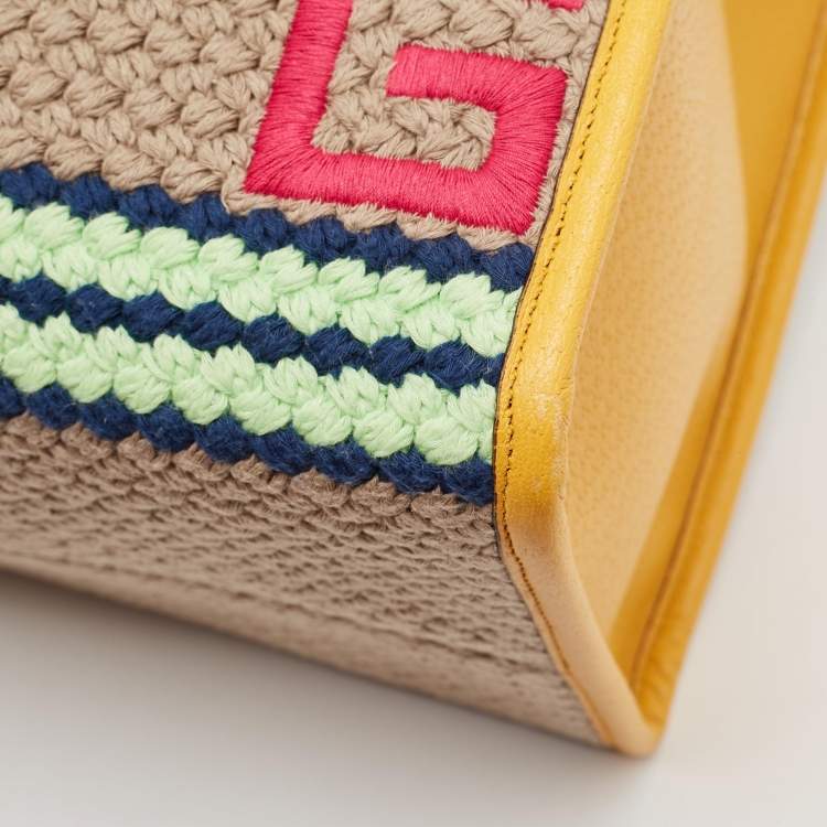 Pre Owned Gucci Multicolor Square G Embroidered Fabric Capri Striped Tote