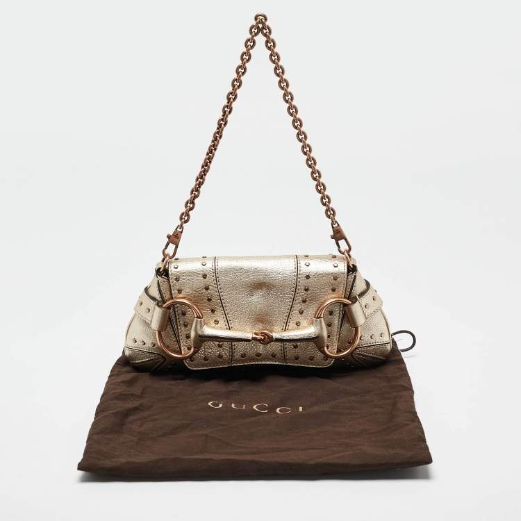 Pre Owned Gucci Light Gold Leather Horsebit Pochette Bag