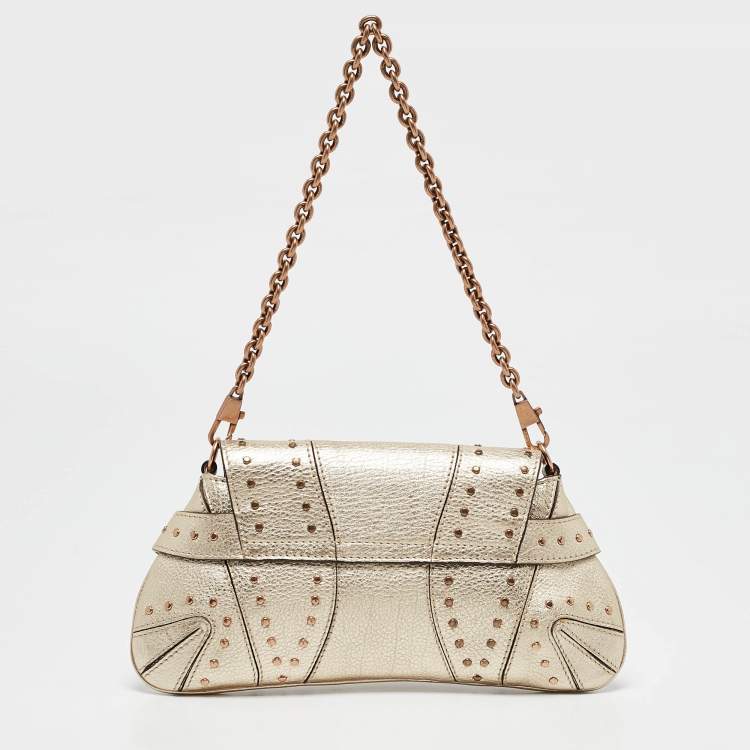 Pre Owned Gucci Light Gold Leather Horsebit Pochette Bag