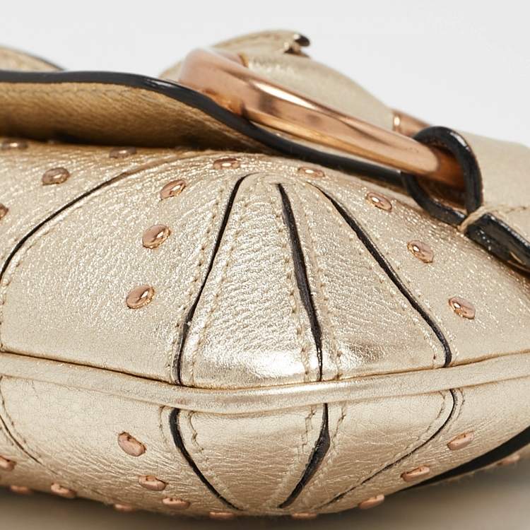 Pre Owned Gucci Light Gold Leather Horsebit Pochette Bag