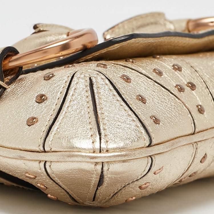 Pre Owned Gucci Light Gold Leather Horsebit Pochette Bag