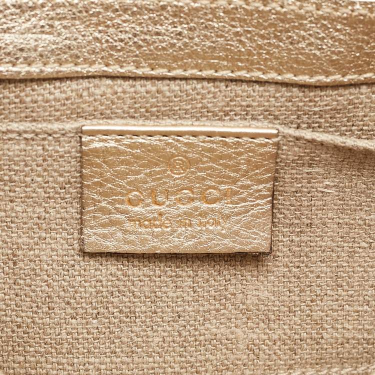 Pre Owned Gucci Light Gold Leather Horsebit Pochette Bag