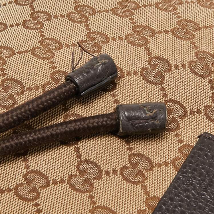 Pre Owned Gucci Beige/Brown GG Canvas and Leather Drawstring Backpacks