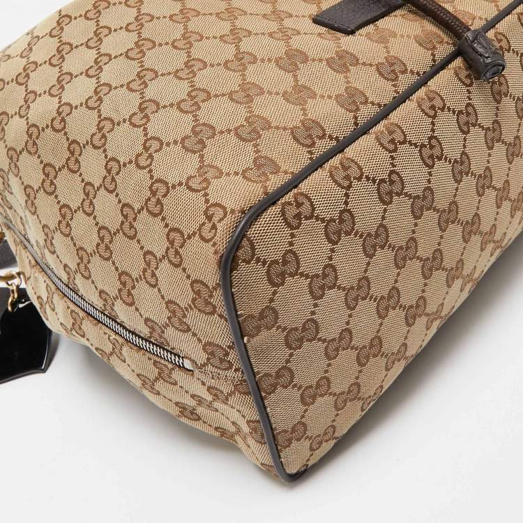 Pre Owned Gucci Beige/Brown GG Canvas and Leather Drawstring Backpacks