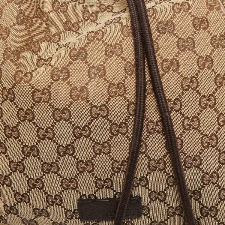 Pre Owned Gucci Beige/Brown GG Canvas and Leather Drawstring Backpacks