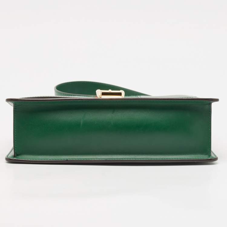 Pre Owned Gucci Green Leather Small Web Chain Sylvie Shoulder Bag