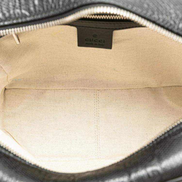Pre Owned Gucci Black Leather Gg Embossed Shoulder Bag