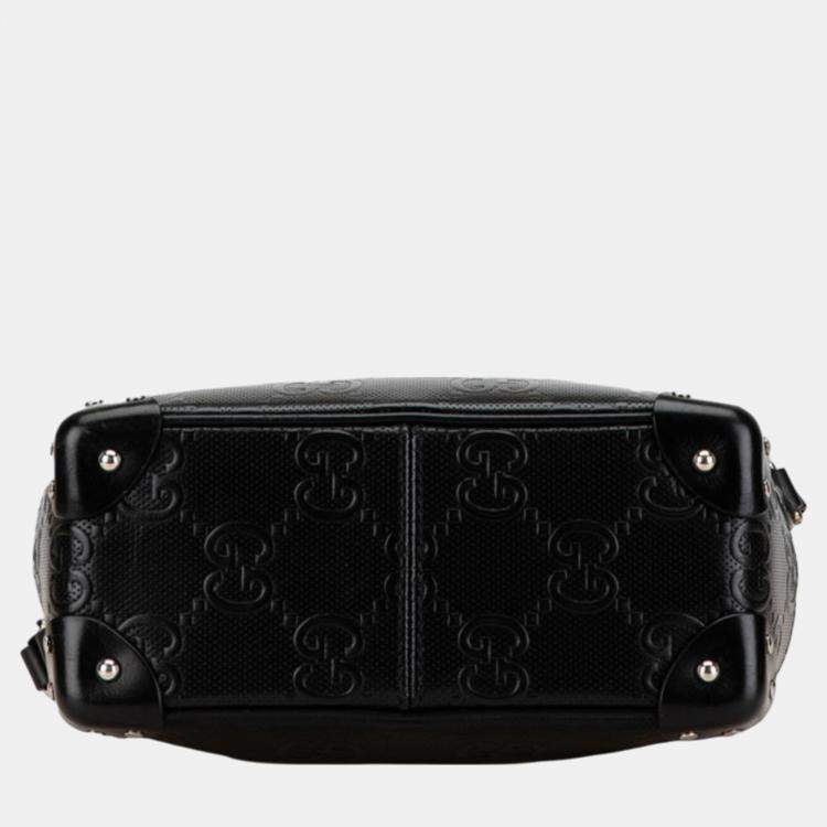 Pre Owned Gucci Black Leather Gg Embossed Shoulder Bag