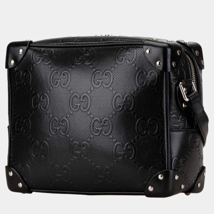 Pre Owned Gucci Black Leather Gg Embossed Shoulder Bag