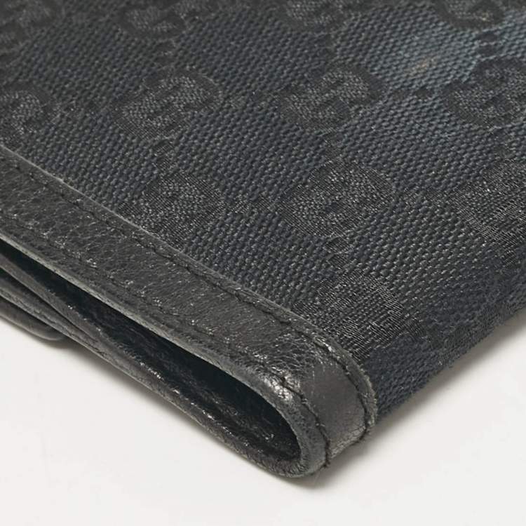 Pre Owned Gucci Black GG Canvas and Leather Charlotte French Wallet