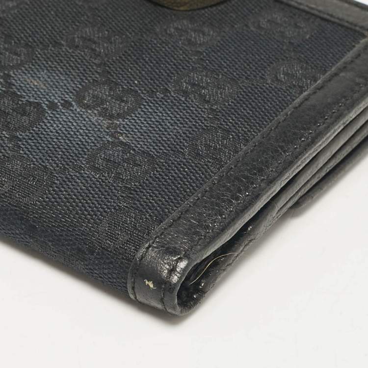 Pre Owned Gucci Black GG Canvas and Leather Charlotte French Wallet