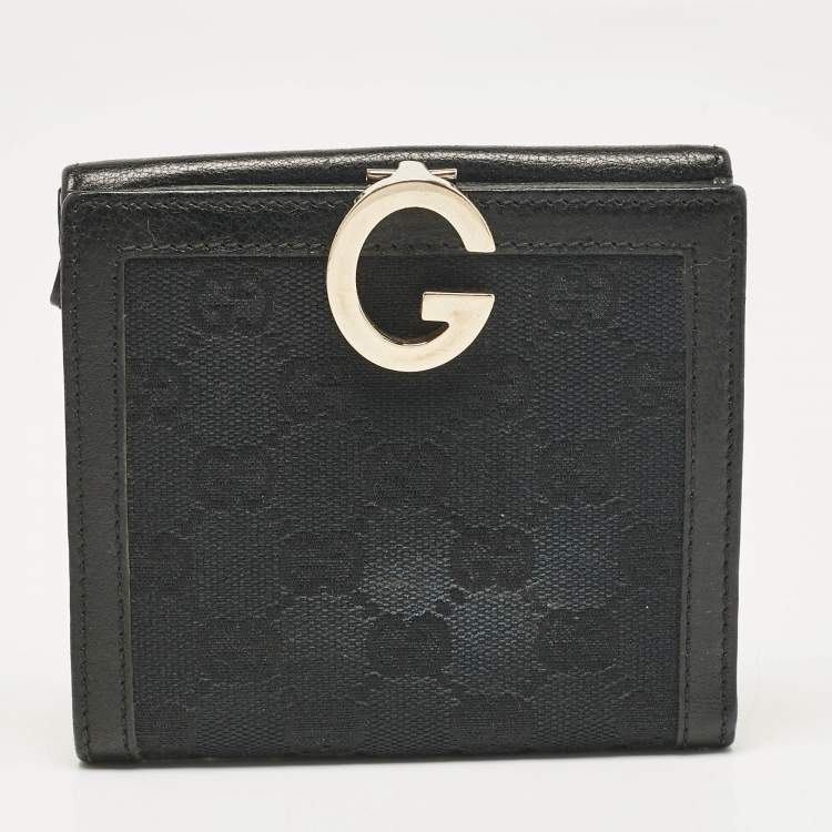 Pre Owned Gucci Black GG Canvas and Leather Charlotte French Wallet