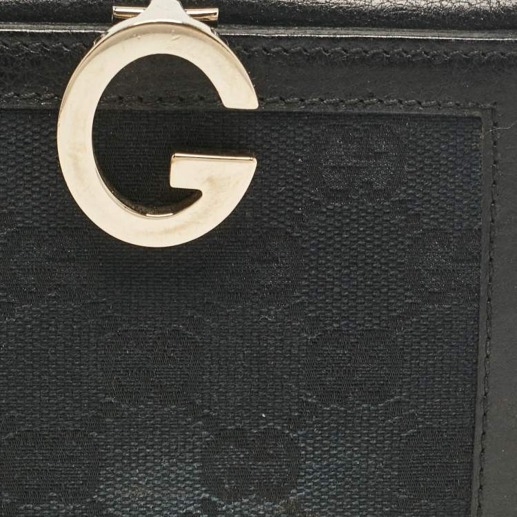 Pre Owned Gucci Black GG Canvas and Leather Charlotte French Wallet