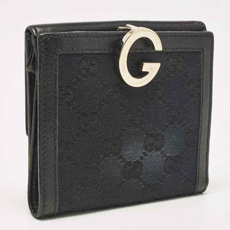 Pre Owned Gucci Black GG Canvas and Leather Charlotte French Wallet