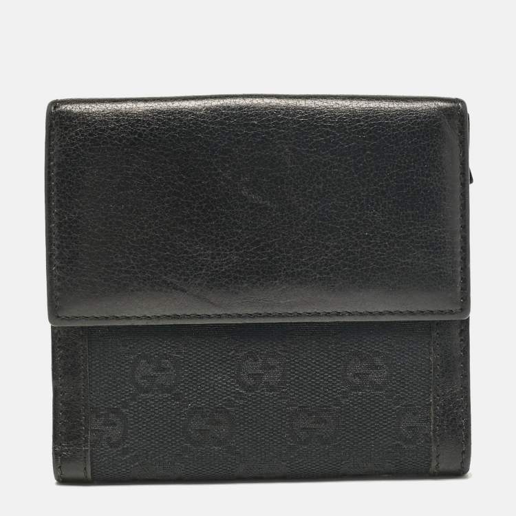 Pre Owned Gucci Black GG Canvas and Leather Charlotte French Wallet