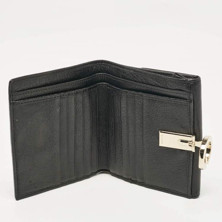 Pre Owned Gucci Black GG Canvas and Leather Charlotte French Wallet