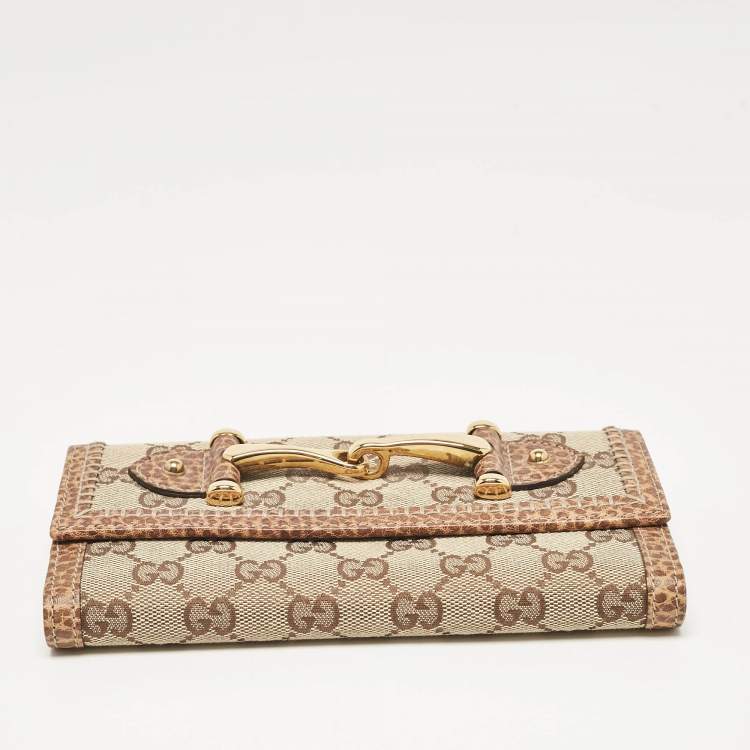 Pre Owned Gucci Beige GG Canvas and Leather Pelham Continental Wallet